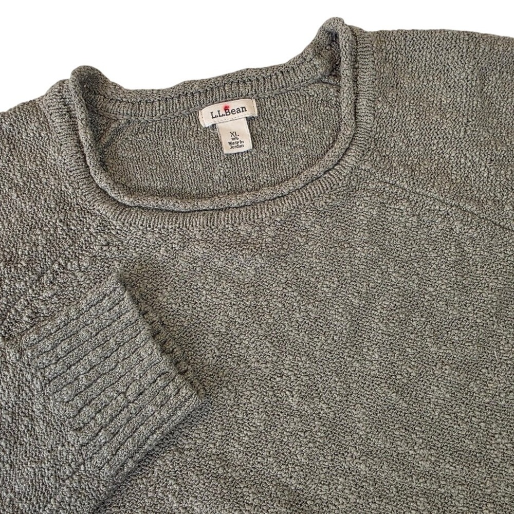 L.L.Bean Womens XL Sweater Sage Green Textured 100% Cotton Raglan 506299